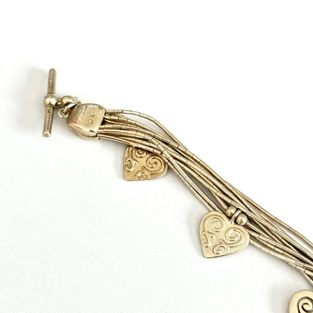 Shube Vintage 925 Liquid Sterling Silver Vermeil Multi Strand Heart Bracelet 7